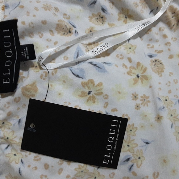 Eloquii Floral Women's Top Blouse Butter Yellow Blue 20 Off Shoulder Fairy Boho - Picture 7 of 8